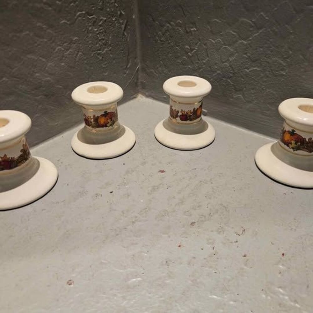 Set of 4 Harvest Pumpkin Ceramic Candle Holders